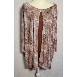 Emily Daniels Women's Blouse Shirt 2X Top 3/4 Sleeve‎ Brown Stretch 0489